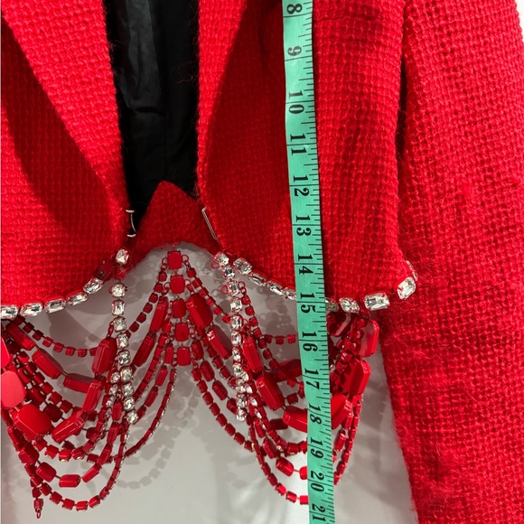 AREA Women Crystal Embellished Crop Tweed Blazer Red Size Small - Picture 12 of 12
